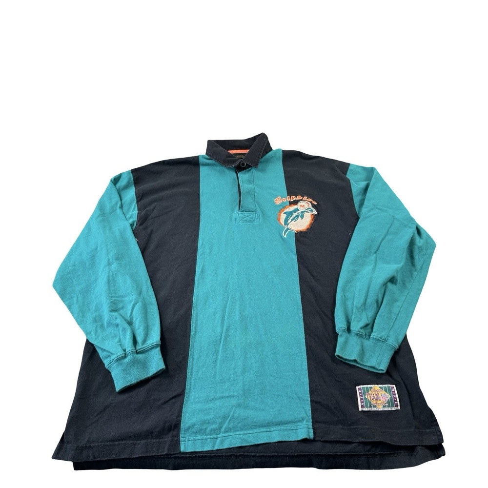 MIRAGE Colorblock L/S Rugby VTG Miami Dolphins Polo Shirt Size 2XL XXL